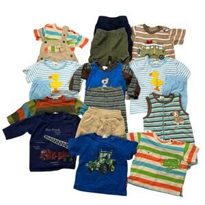 LE TOP Baby Boy Lot Shirts Shorts Bodysuits Outfits Sizes 9m 12m 24m Blue Orange